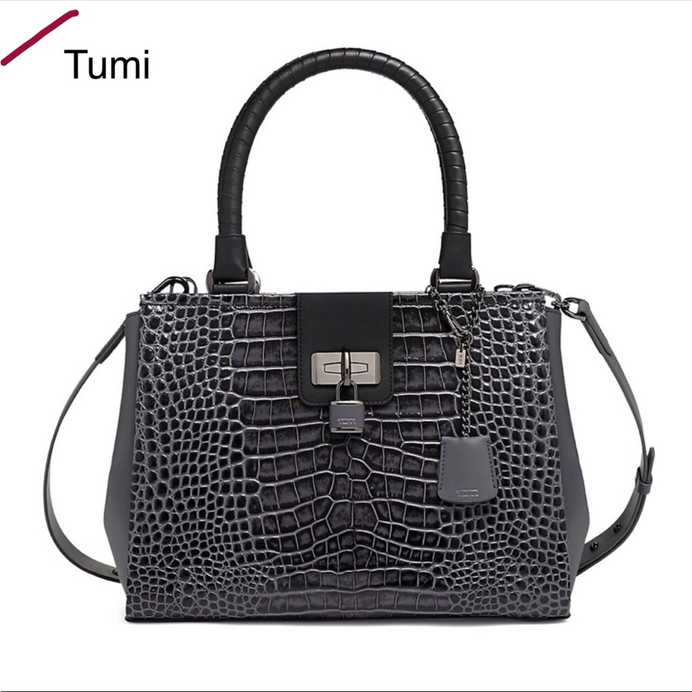 Tumi Pavia Cori Croc-Embossed Tote Bag- Charcoal